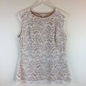 New York & Co. Large Nude Lace Overlay Top